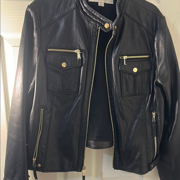 Boston Proper Black and Gold Leather Moto Jacket - Picture 5 of 9